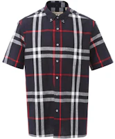 Burberry Checkered Short-Sleeve Straight Shirt - Dark Blue 40154301 Burberry Checkered Short-Sleeve Straight Shirt - Dark Blue 40154301