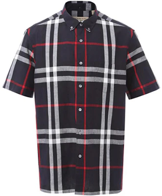 Burberry Kemeja Lurus Lengan Pendek Kotak-Kotak - Biru Gelap 40154301 Order Burberry Kemeja Lurus Lengan Pendek Kotak-Kotak - Biru Gelap 40154301