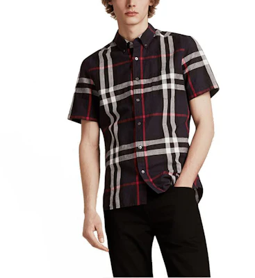 Burberry Kemeja Lurus Lengan Pendek Kotak-Kotak - Biru Gelap 40154301 Shop Burberry Kemeja Lurus Lengan Pendek Kotak-Kotak - Biru Gelap 40154301