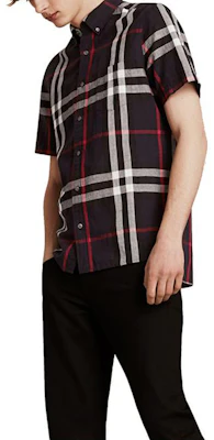 Burberry Kemeja Lurus Lengan Pendek Kotak-Kotak - Biru Gelap 40154301 Details for Burberry Kemeja Lurus Lengan Pendek Kotak-Kotak - Biru Gelap 40154301