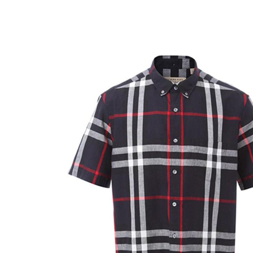 Sizing Burberry Kemeja Lurus Lengan Pendek Kotak-Kotak - Biru Gelap 40154301