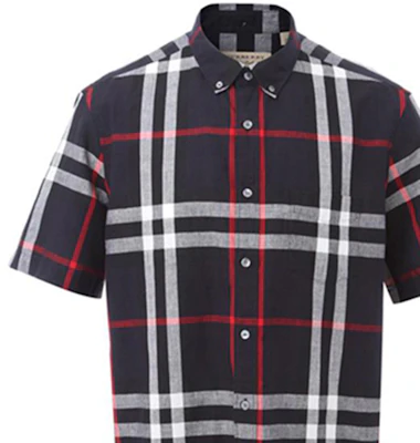 Burberry Kemeja Lurus Lengan Pendek Kotak-Kotak - Biru Gelap 40154301 Sizing Burberry Kemeja Lurus Lengan Pendek Kotak-Kotak - Biru Gelap 40154301