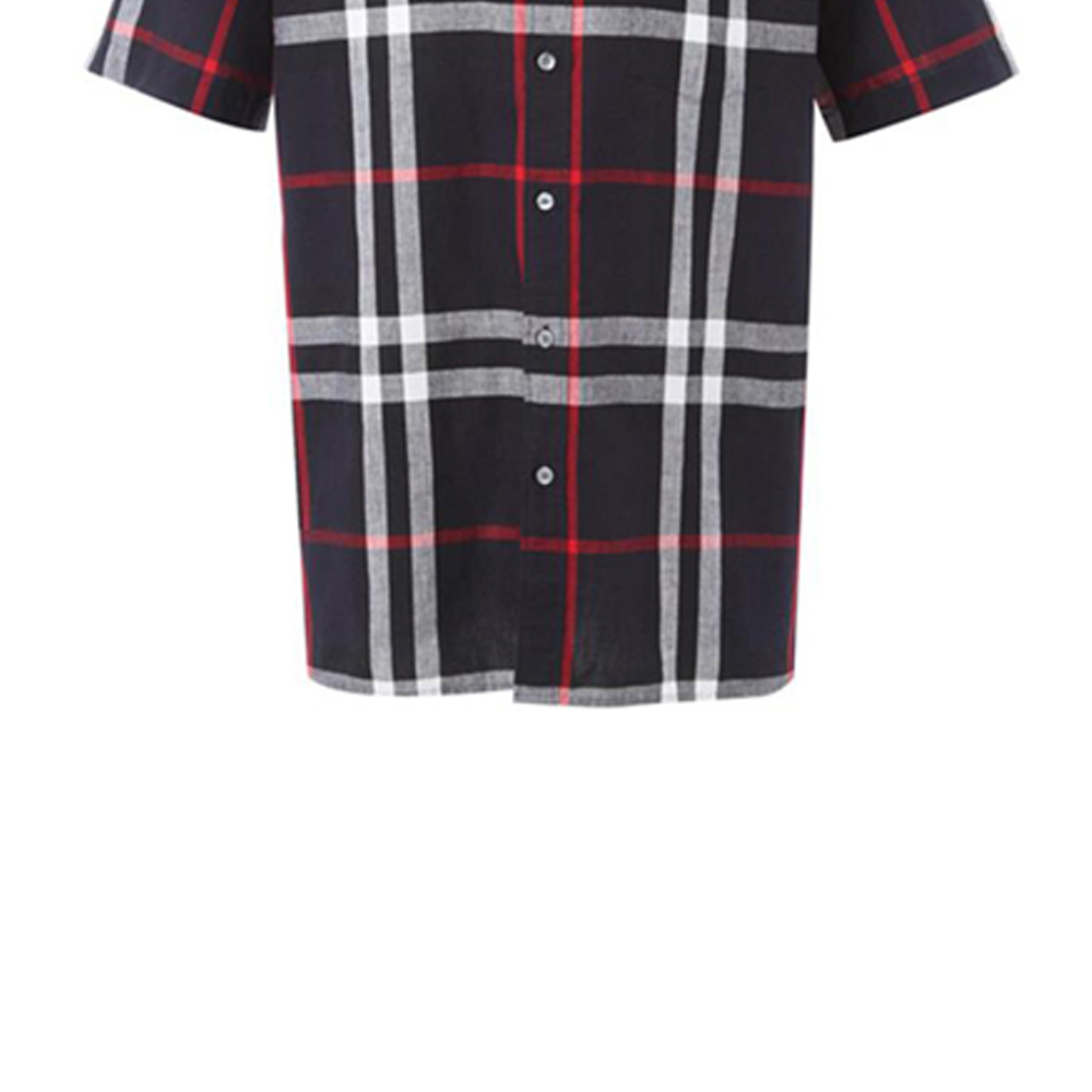 Cheap Burberry Kemeja Lurus Lengan Pendek Kotak-Kotak - Biru Gelap 40154301