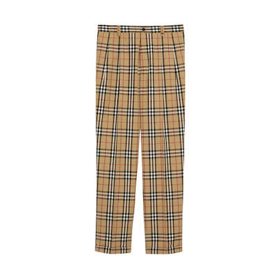 Burberry Checkered Straight-Leg Casual Pants Beige Brown 80014561
