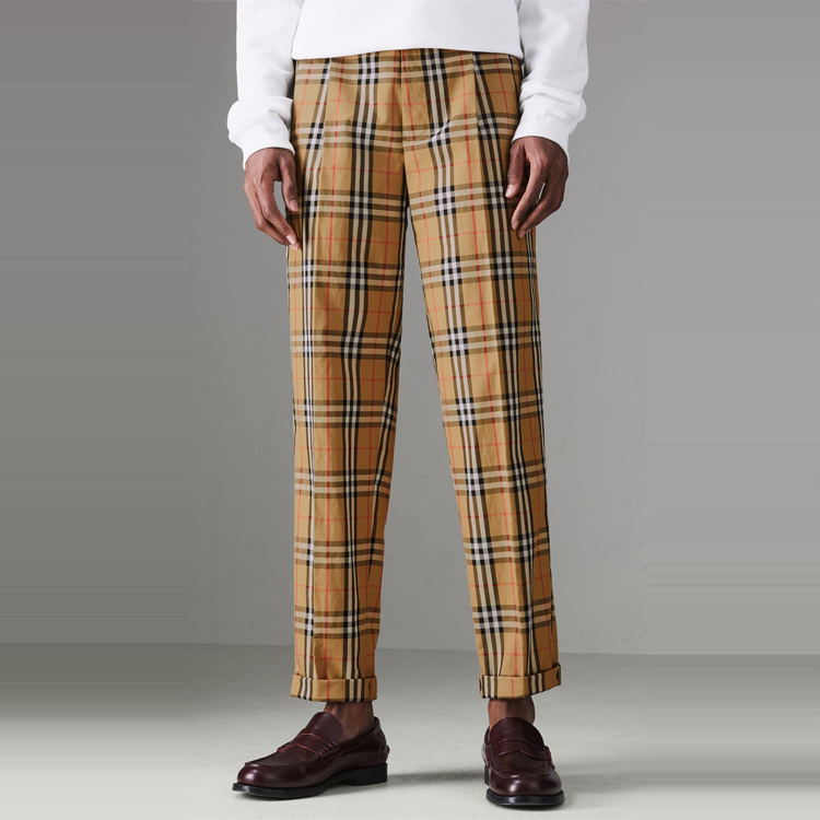 Burberry Checkered Straight-Leg Casual Pants Beige Brown 80014561 圖 4