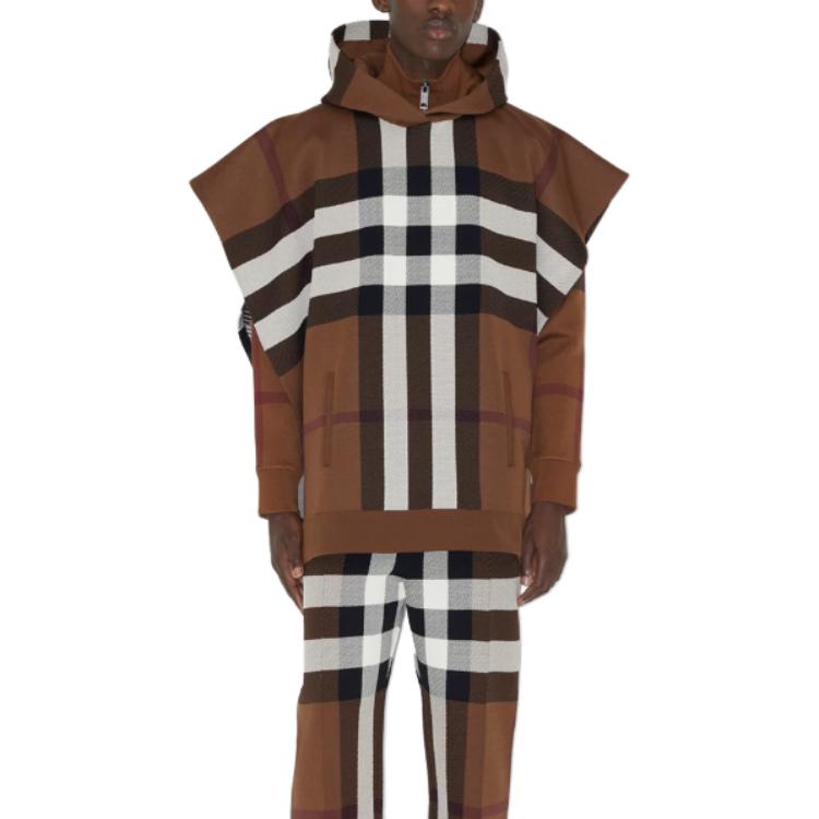 Lookbook Burberry 格紋條紋連帽披肩斗篷 男女通用 棕色 80708701