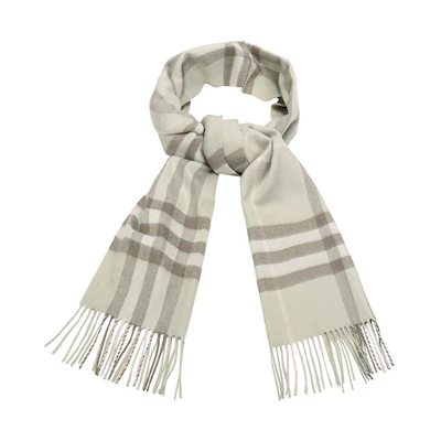 Burberry Classic Cashmere Rectangular Scarf Light Khaki Green Check Pattern 80161231