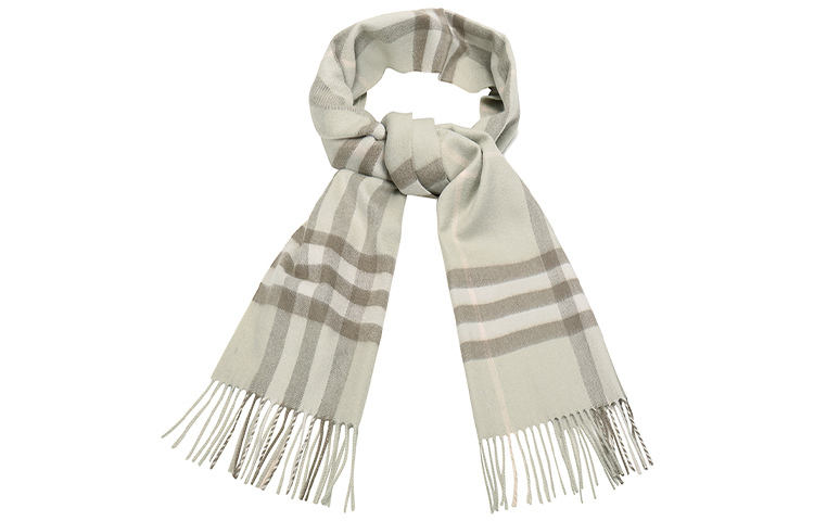 Order Burberry Classic Cashmere Rectangular Scarf Light Khaki Green Check Pattern 80161231