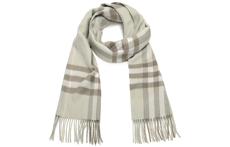 Lookbook Burberry Classic Cashmere Rectangular Scarf Light Khaki Green Check Pattern 80161231