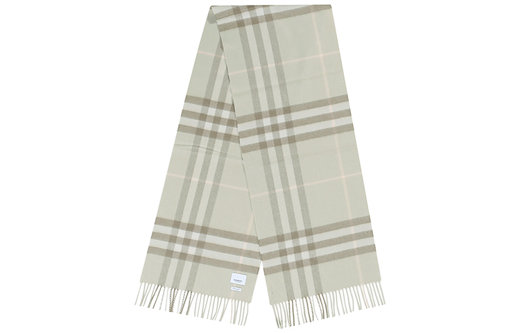 Shop Burberry Classic Cashmere Rectangular Scarf Light Khaki Green Check Pattern 80161231