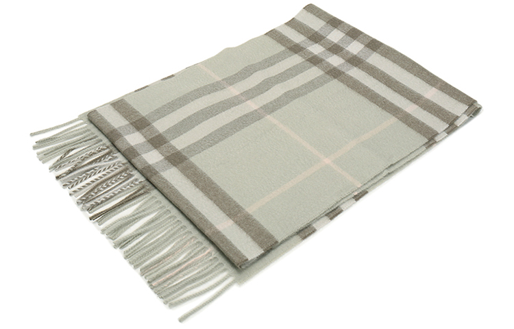 Details for Burberry Classic Cashmere Rectangular Scarf Light Khaki Green Check Pattern 80161231