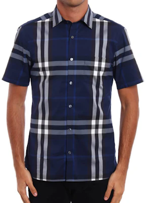 Baju Pendek Lengan Kotak-Kotak Klasik Burberry - Biru Navy 40039361 Shop Baju Pendek Lengan Kotak-Kotak Klasik Burberry - Biru Navy 40039361