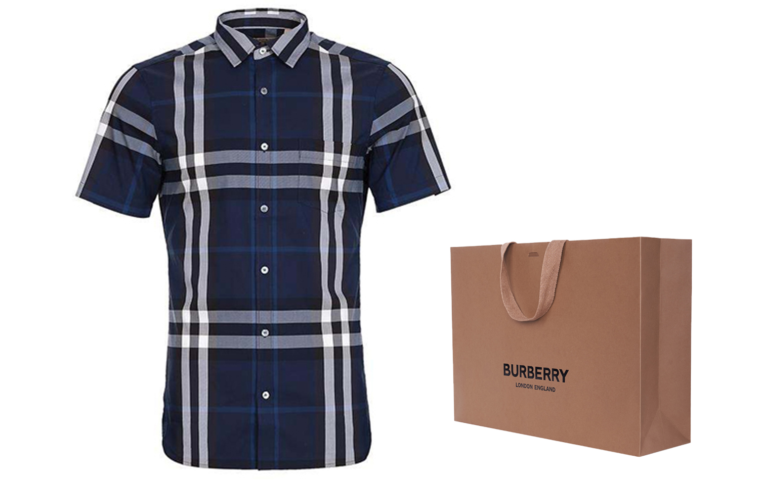 Cheap Baju Pendek Lengan Kotak-Kotak Klasik Burberry - Biru Navy 40039361