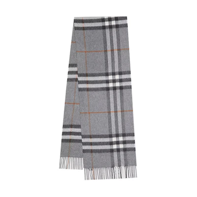 Burberry Classic Check Cashmere Fringe Scarf Unisex Gray 80163951