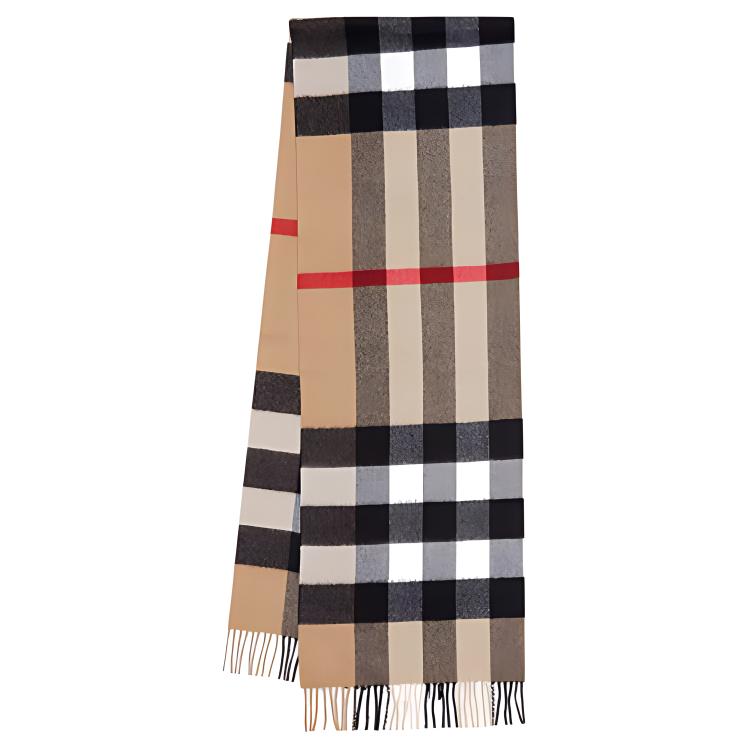 Burberry Classic Check Cashmere Fringe Scarf Unisex in Archive Beige 80181751