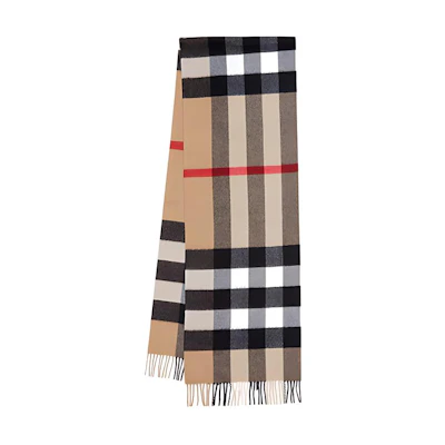 Burberry Classic Check Cashmere Fringe Scarf Unisex in Archive Beige 80181751