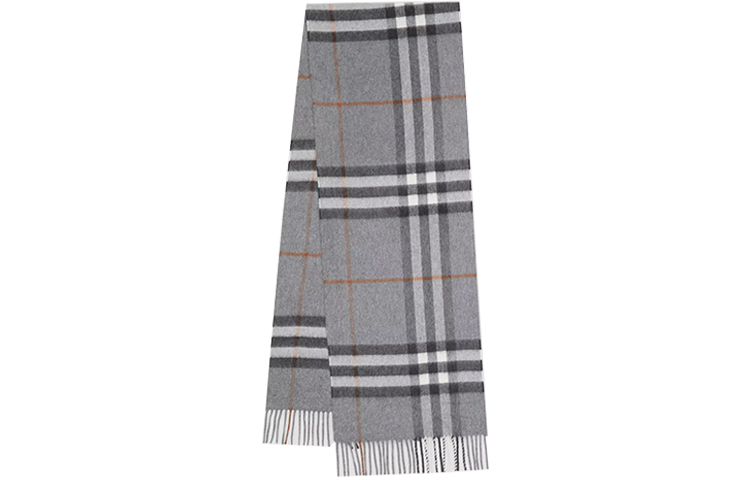 Burberry Classic Check Cashmere Fringe Scarf Unisex Gray 80163951 圖 2