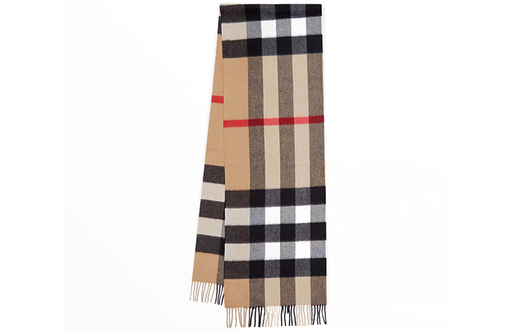 Burberry Classic Check Cashmere Fringe Scarf Unisex in Archive Beige 80181751 圖 2