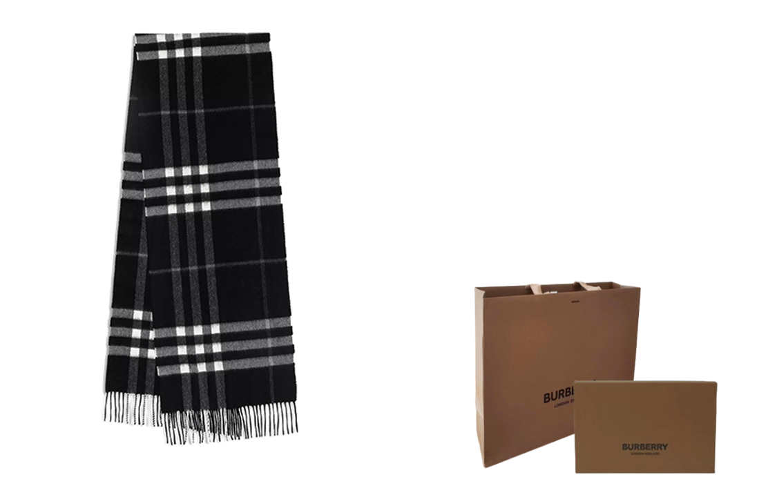 Burberry Classic Check Cashmere Scarf Black 40305001 圖 4