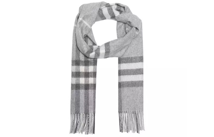 Burberry Classic Check Cashmere Scarf for Unisex Couple, Light Marl Gray 80155321 圖 4