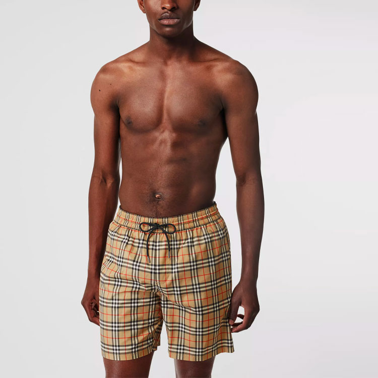 Purchase Burberry 經典格紋抽繩聚酯纖維短褲（駝色） 80172951