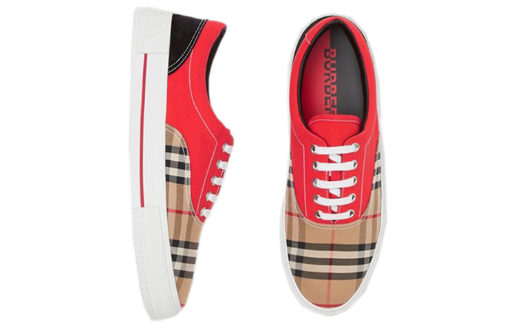 Burberry Classic Check Lace-Up Sneakers 'Khaki Red' 圖 4
