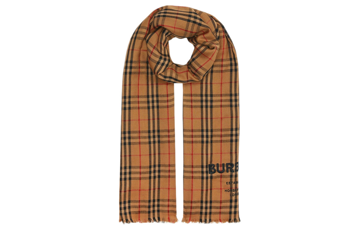 Burberry Classic Check Logo Wool Scarf Unisex Couples Style 8009159