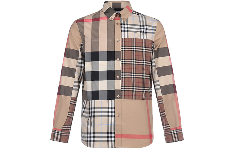 Order Burberry經典格紋男士寬鬆版棉質襯衫- 浅杏色 80386381