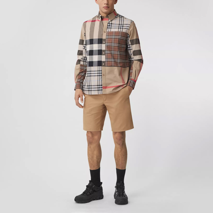 Purchase Burberry經典格紋男士寬鬆版棉質襯衫- 浅杏色 80386381
