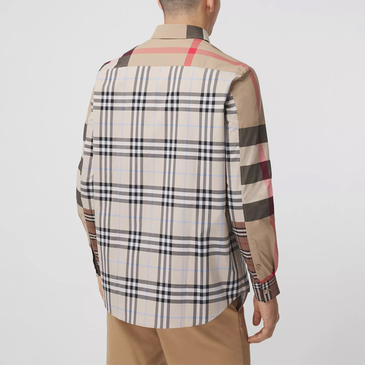 Sizing Burberry經典格紋男士寬鬆版棉質襯衫- 浅杏色 80386381