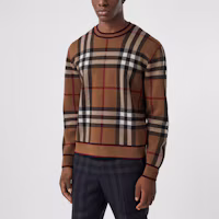 Shop Burberry 經典格紋美利諾羊毛毛衣 桦木棕色 80366031