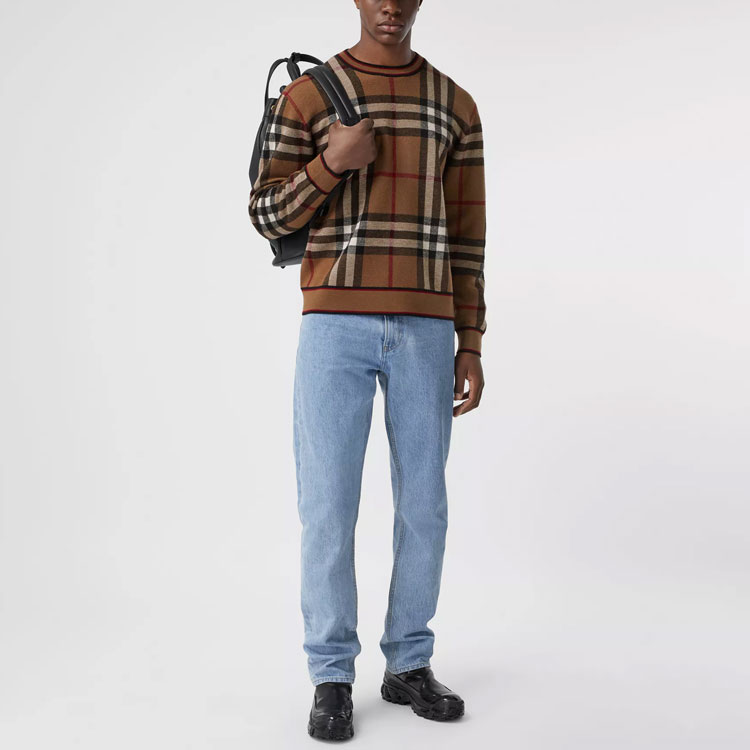 Sizing 버버리 클래식 체크 메리노 울 스웨터 버치 브라운 80366031