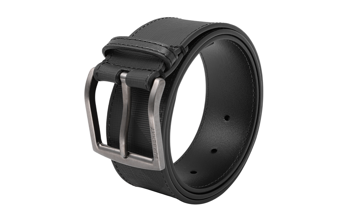 Burberry Classic Check Pattern Leather Belt Black for Men 4cm Wide 8057670 圖 4