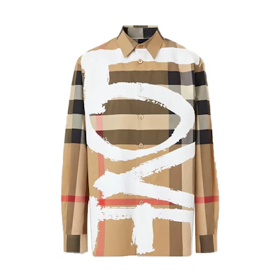 Burberry Classic Check Printed Stretch Long Sleeve Shirt in Archive Beige 80375281