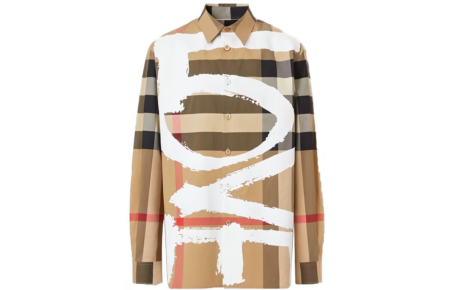 Burberry Classic Check Printed Stretch Long Sleeve Shirt in Archive Beige 80375281 圖 2
