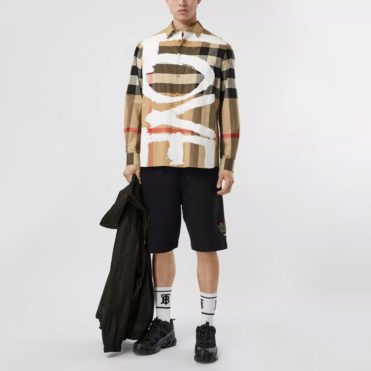 Burberry Classic Check Printed Stretch Long Sleeve Shirt in Archive Beige 80375281 圖 3