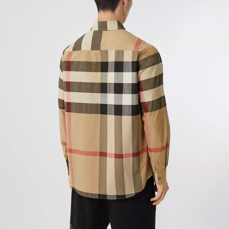 Burberry Classic Check Printed Stretch Long Sleeve Shirt in Archive Beige 80375281 圖 4