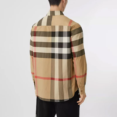Camisa Burberry Clásica a Cuadros Stretch de Manga Larga en Beige Archive 80375281 Shop Camisa Burberry Clásica a Cuadros Stretch de Manga Larga en Beige Archive 80375281