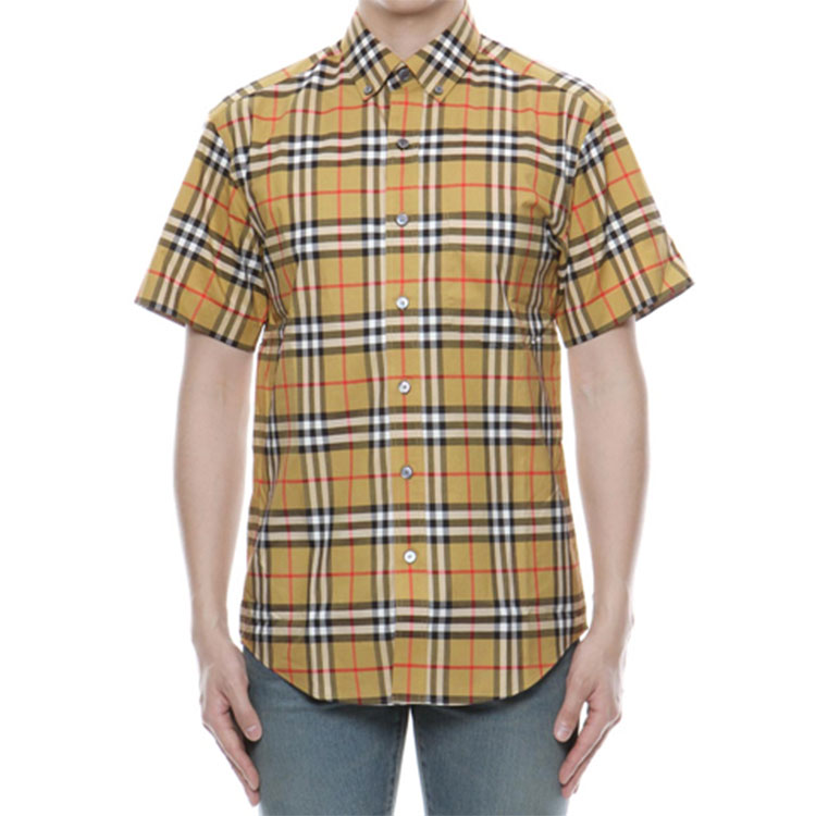 Shop Camisa Burberry Clásica Cuadros Unisex Manga Corta Amarillo Vintage 80222651