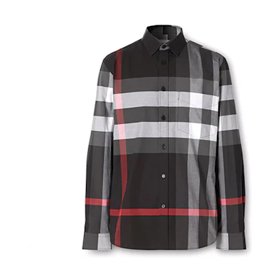 Burberry Classic Check Stretch Cotton Poplin Shirt Charcoal Gray 80237721