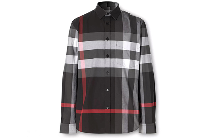 Order Kemeja Burberry Classic Check Stretch Cotton Poplin Kelabu Arang. 80237721