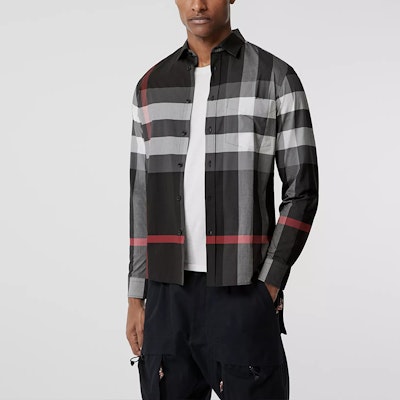 Burberry Classic Check Stretch Cotton Poplin Shirt Charcoal Gray 80237721 Cheap Burberry Classic Check Stretch Cotton Poplin Shirt Charcoal Gray 80237721