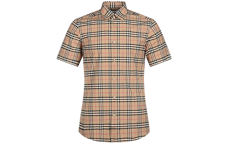 Burberry Classic Check Stretch Short Sleeve Shirt for Men Khaki 80209651