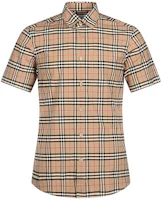 Burberry Classic Check Stretch Short Sleeve Shirt for Men Khaki 80209651 Burberry Classic Check Stretch Short Sleeve Shirt for Men Khaki 80209651