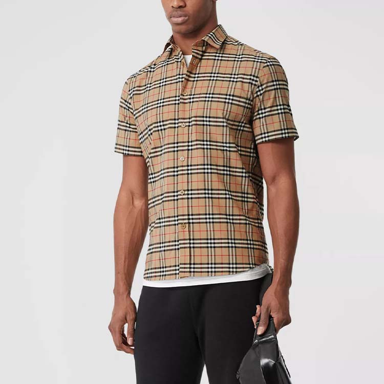 Purchase Kemeja Lengan Pendek Burberry Classic Check Lelaki Khaki 80209651