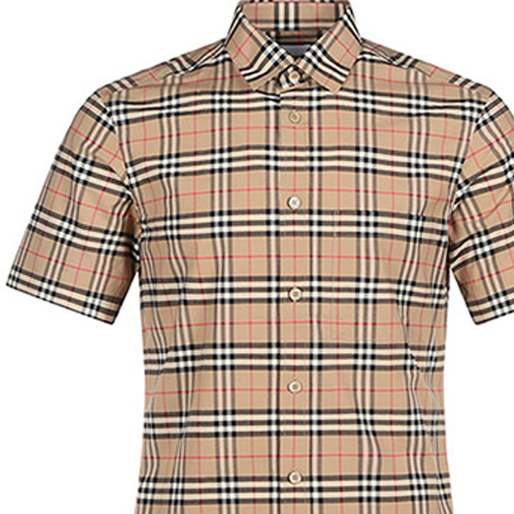 Sizing Kemeja Lengan Pendek Burberry Classic Check Lelaki Khaki 80209651