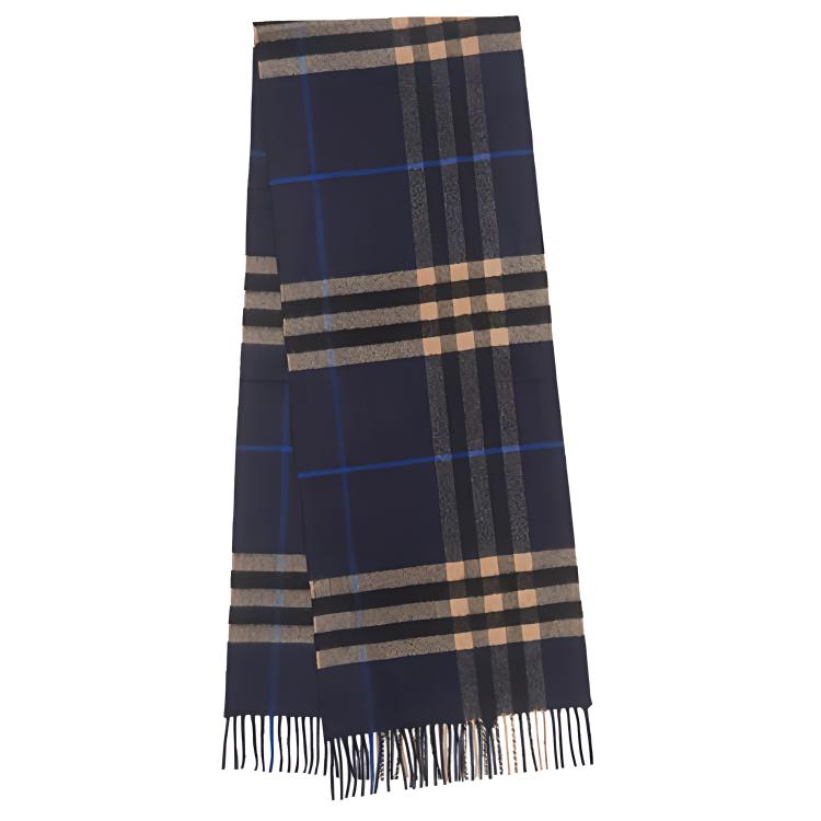 Burberry Classic Check Wool Scarf Unisex Indigo/Mid Camel 80223461
