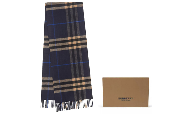 Burberry Classic Check Wool Scarf Unisex Indigo/Mid Camel 80223461 圖 2