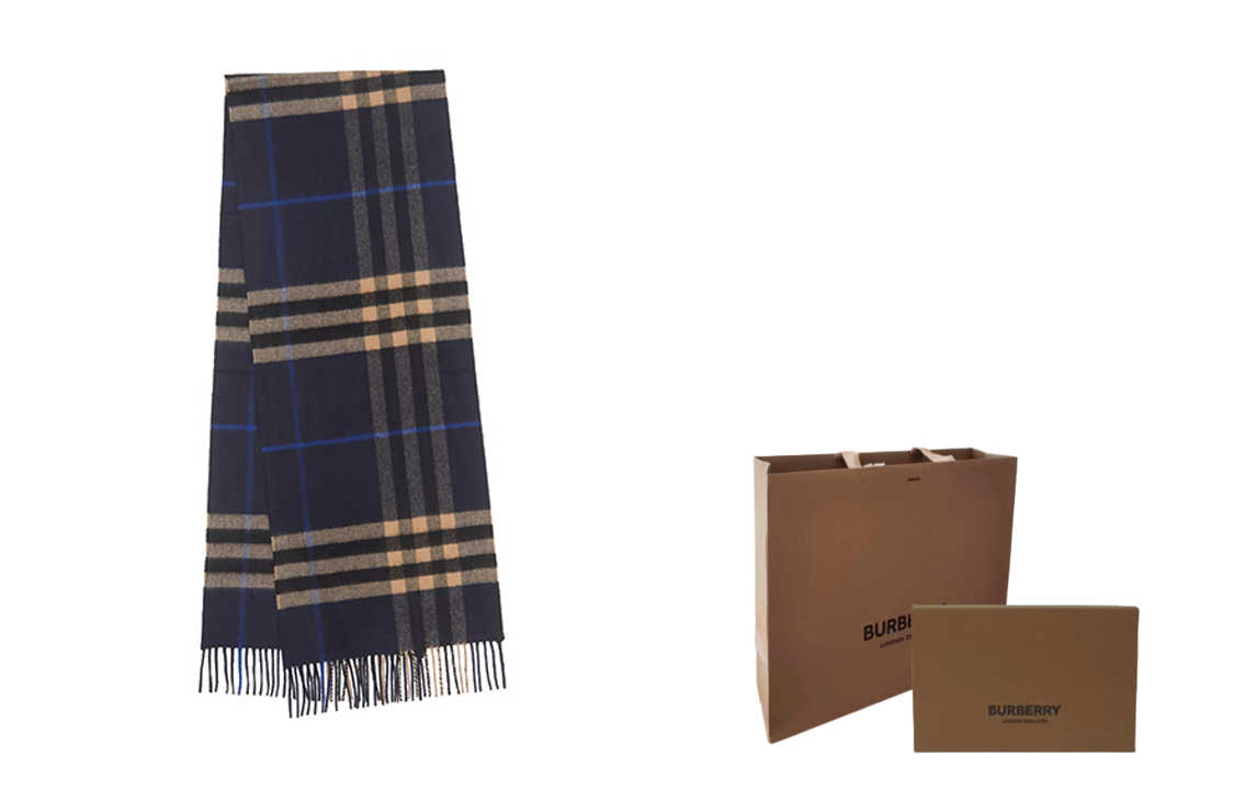 Burberry Classic Check Wool Scarf Unisex Indigo/Mid Camel 80223461 圖 8
