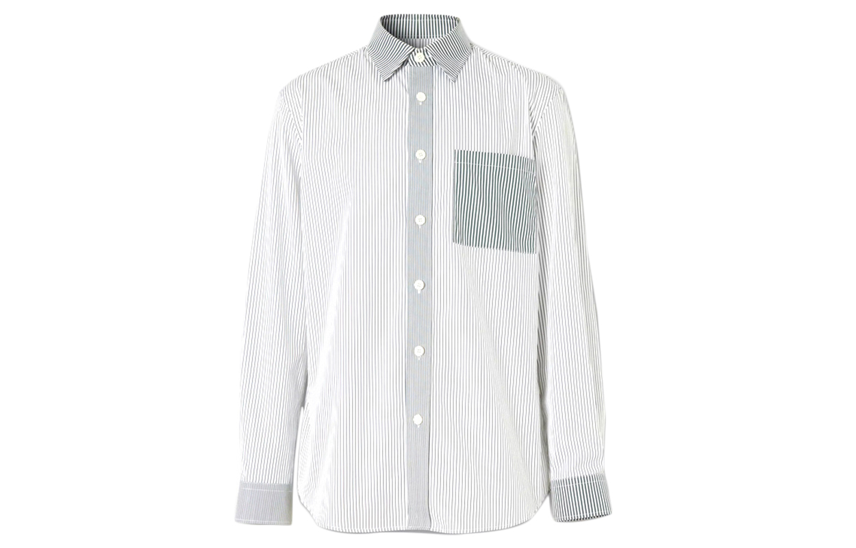 Burberry Classic Fit Long Sleeve Shirt Light Gray with Contrast Stripes 80271381